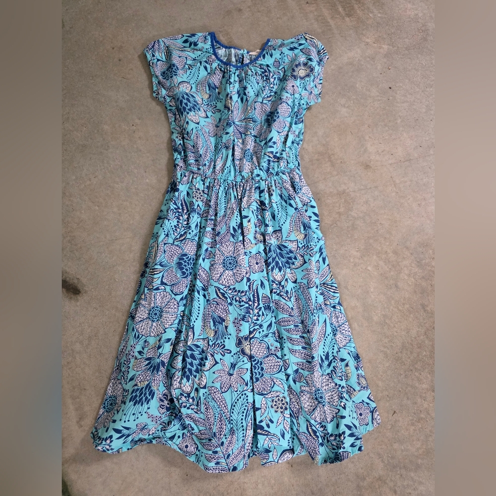 Lands' End Blue and Purple Ruched Smocked Sundress